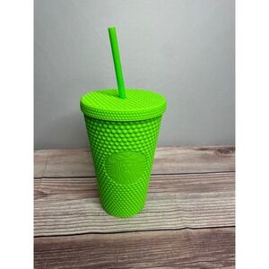 Bright Lime‎ Green Starbucks Studded Tumbler with Straw 16oz Cold Cup New